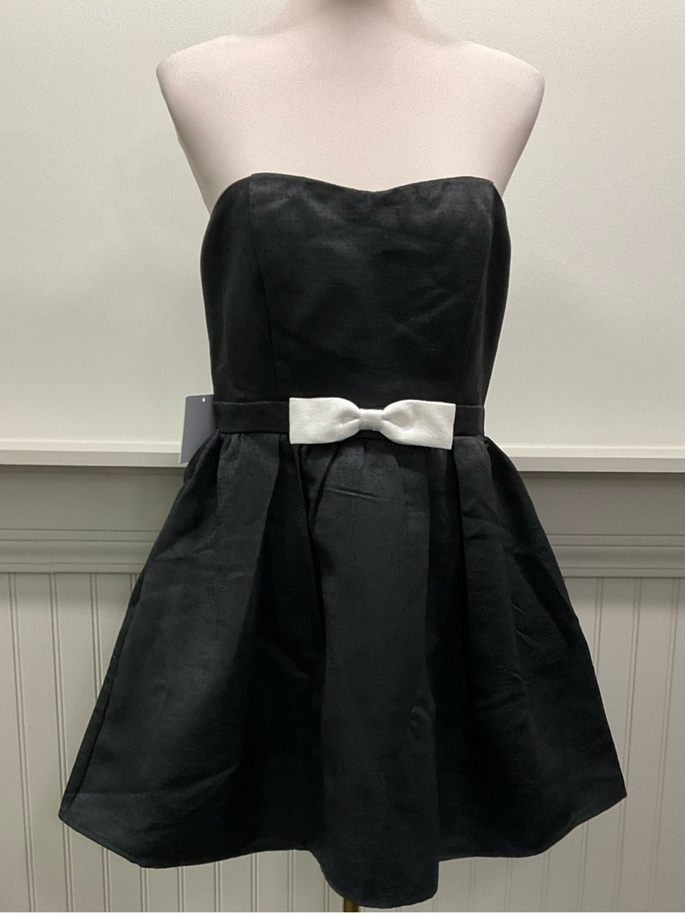 Petal & Pup Strapless Bow Fit & Flare Mini Dress Black White L NWT